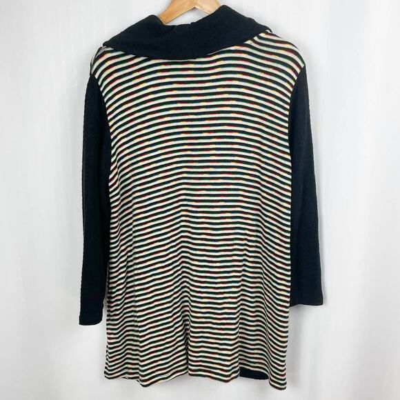 Ali Miles Tunic Sweater Size L Black Rainbow Multi Striped Cowl Neck Pullover - Picture 6 of 11